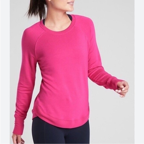 Athleta Fuchsia Hot Pink Long Sleeve Crewneck Athletic Top Women’s Size Medium - Picture 1 of 6